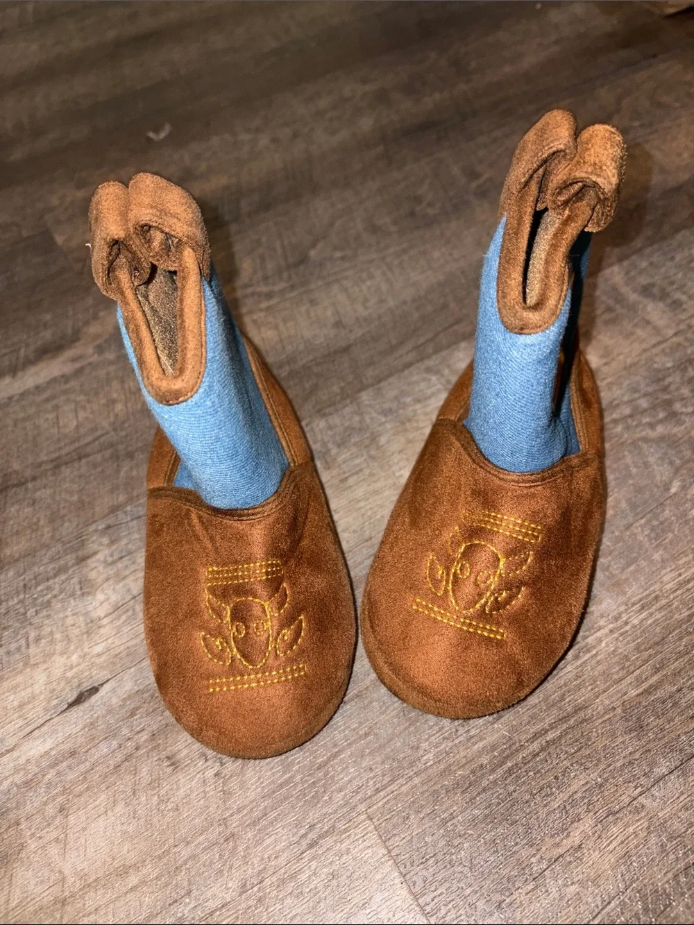 Toy Story Sheriff Woody Cowboy Western Boot Slippers Denim Brown size 9-10